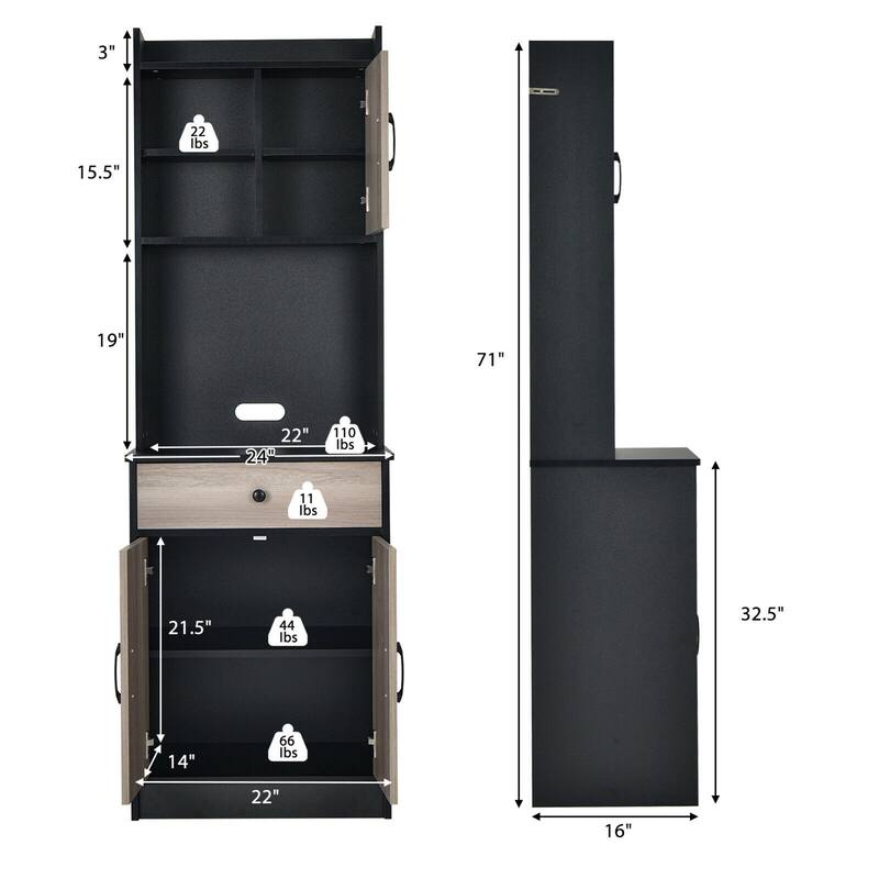 Gymax 3-Door 71'' Kitchen Buffet Pantry Storage Cabinet w/Hutch - See Details