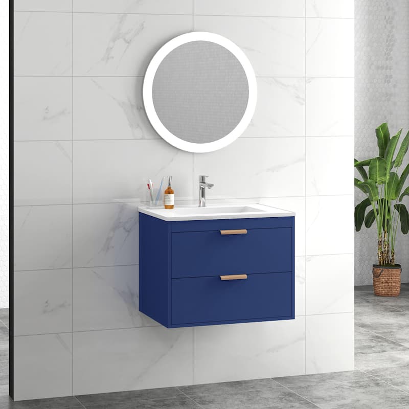 24" Floating Wall Mounted Bathroom Vanity With White Ceramic Sink And Drawer Storage