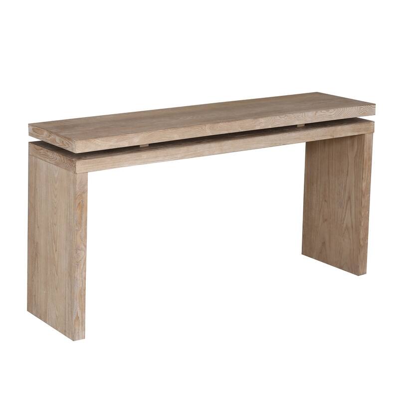 60'' Farmhouse Console Table - Retro Wooden Entryway Table with Double Board Suspension Design, Solid Wood & MDF, Sofa Table