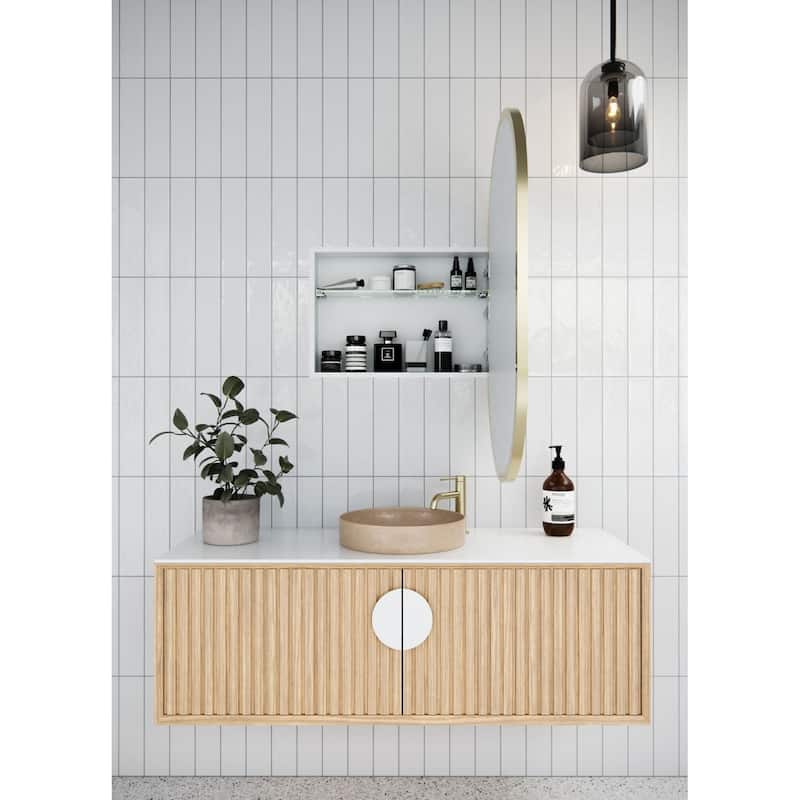 Glass Warehouse SC1-PL-22X38 Nia 22" x 38" Framed Single Door Medicine - Satin Brass