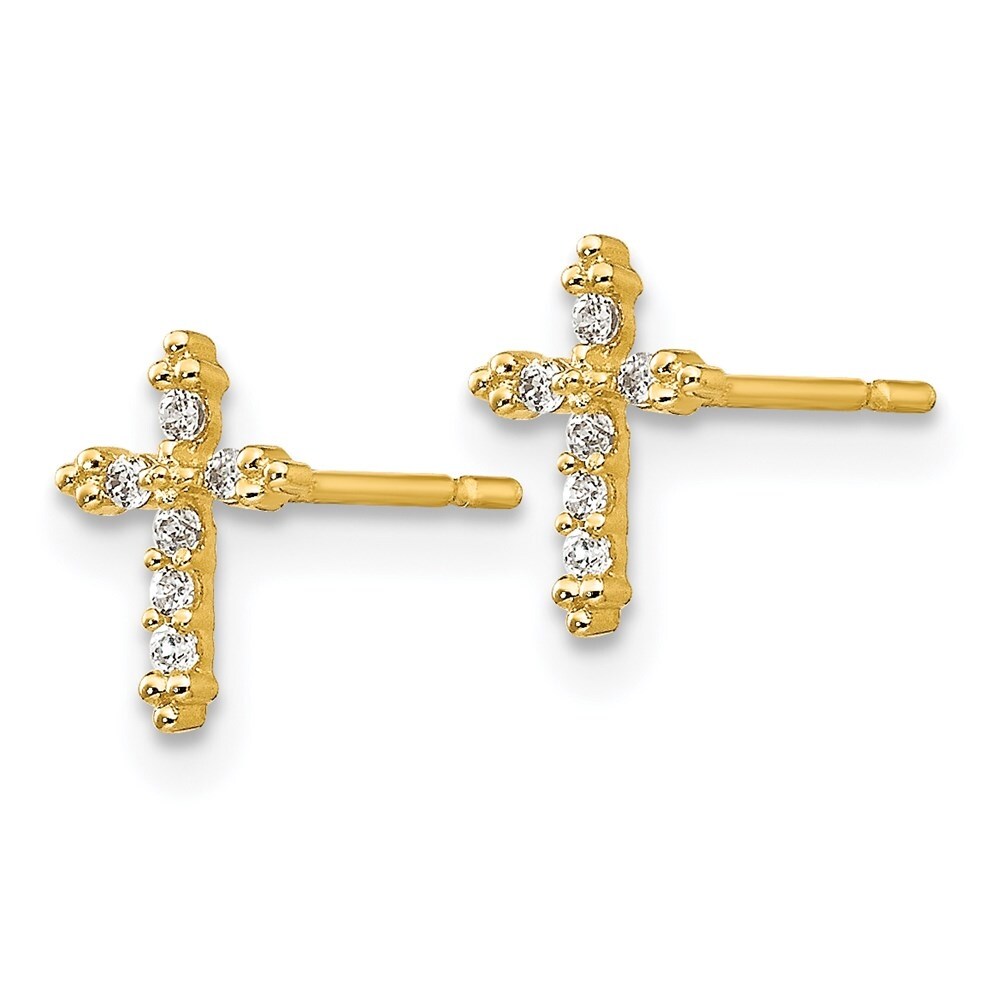 14k Yellow Gold Madi K CZ Cross Stud Earrings for Women L-8 mm, W-6 mm