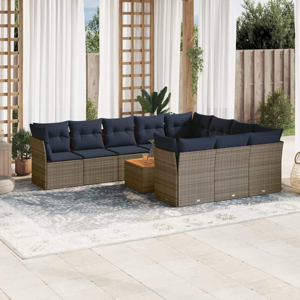 vidaXL Patio Sofa Set with Cushions Outdoor Furniture 11 Piece Poly Rattan - 24.4x 24.4x 27.2