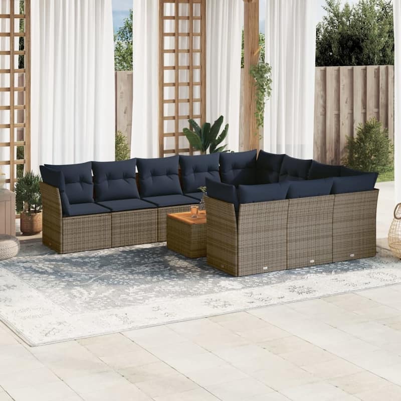 vidaXL Patio Sofa Set with Cushions Outdoor Furniture 11 Piece Poly Rattan - 24.4x 24.4x 27.2 - Grey-form 1