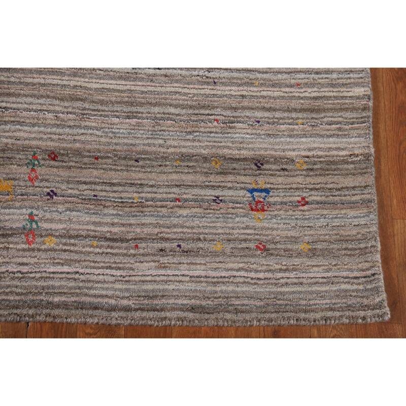 Striped Gabbeh Indian Area Rug Hand-Knotted Wool Carpet - 4'11" X 8'1"