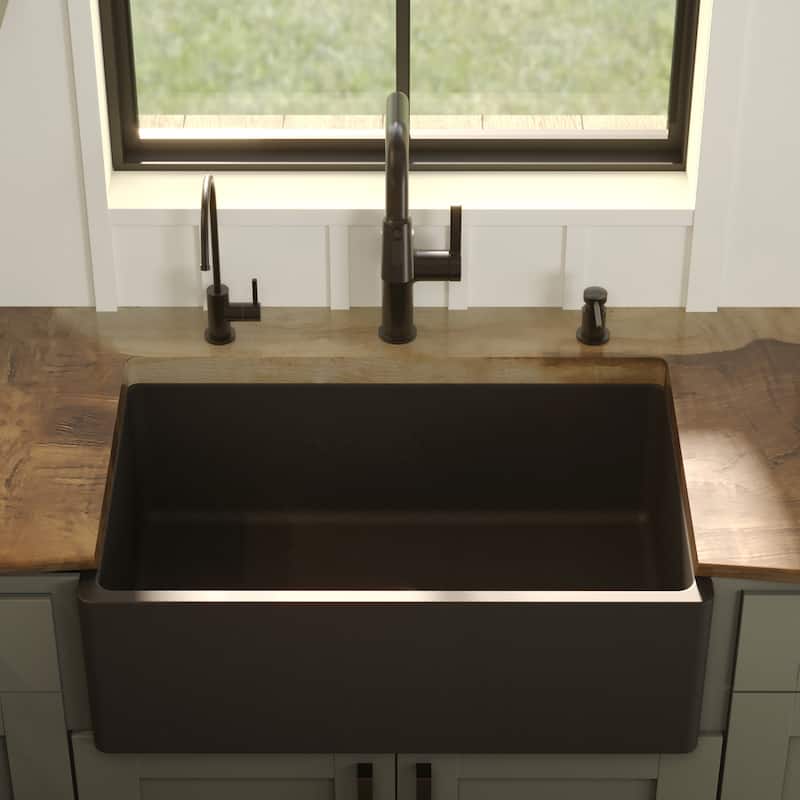 Karran 30" Single Bowl Panel Front Farmhouse Fireclay Kitchen Sink with Reversible Apron Front