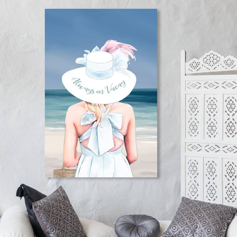 Wynwood Studio Fashion and Glam Always on Vacay Seaside Blue and Nautical & Coastal Wall Art Canvas Print - 45 x 30