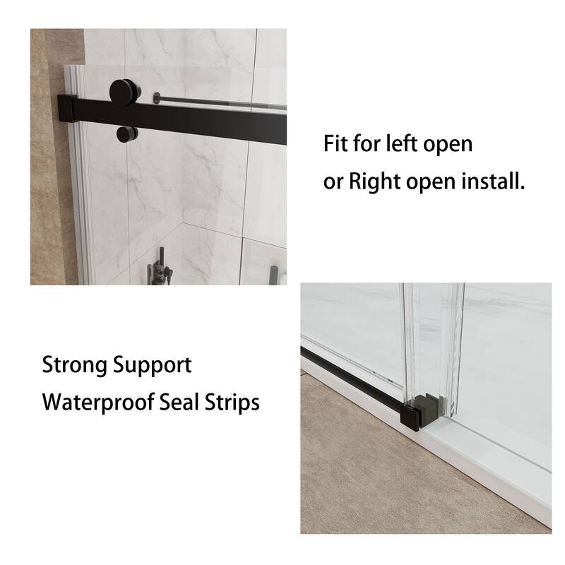 60''W Glass Frameless Shower Door, Shower Sliding Door in Black/Chrome