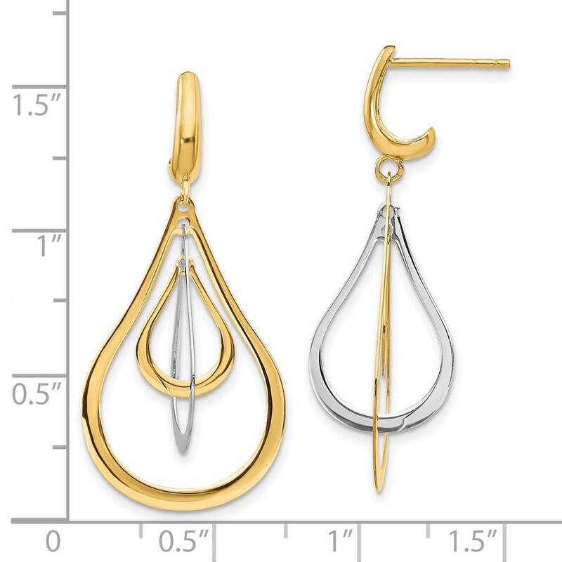 Curata 14k Two tone Gold Polished Tear-drop Post Long Drop Dangle Earrings 38x18mm