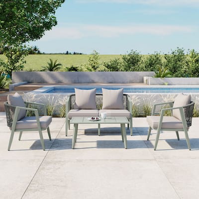 4-Piece Outdoor Sofa Set Patio Furniture Sets for 4, Outdoor Conversation Sets with 2 Single Chairs, Loveseat & Coffee Table