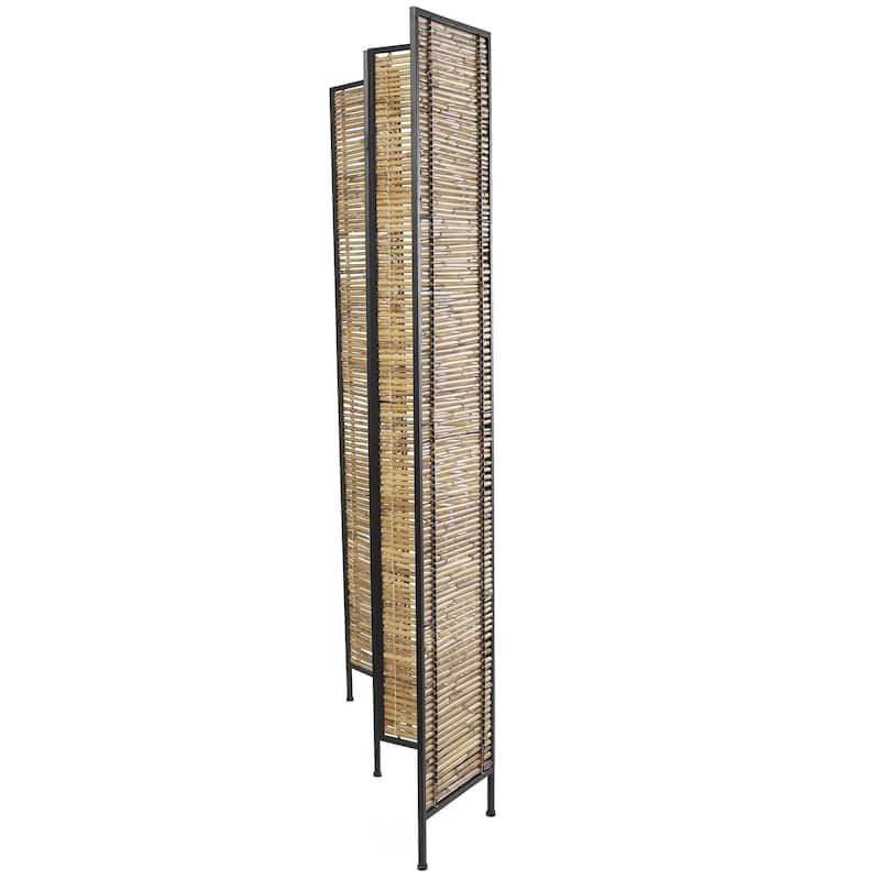 Bamboo Wood Handmade Hinged Foldable Partition 4 Panel Partition Room Divider Screen - Light Brown - Roche River Decor