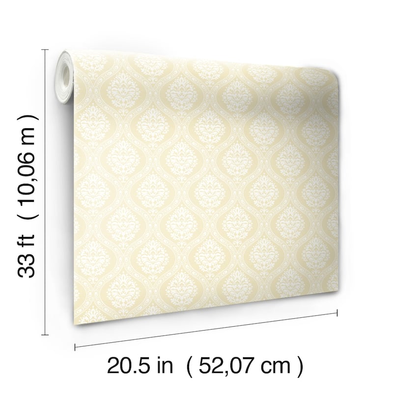Fullerton Yellow Sure Strip Prepasted Damask Petite Ogee Wallpaper Covers about 56 sq. ft.
