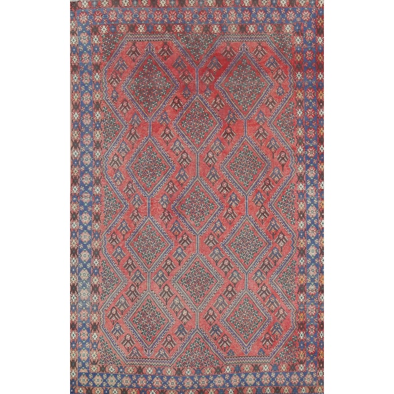 Geometric Bakhtiari Persian Vintage Rug Hand-Knotted Pink Wool Carpet - 6'8"x 9'5"