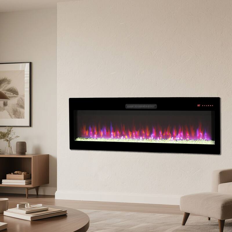 50" Smart WiFi Electric Fireplace, Recessed & Wall-Mount Heater