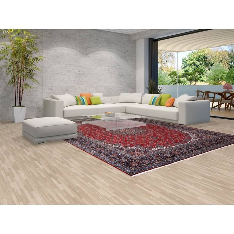 Traditional Red Kashan Turkish Rug Floral Oriental Machine-Made Carpet - 9'7" x 12'7"