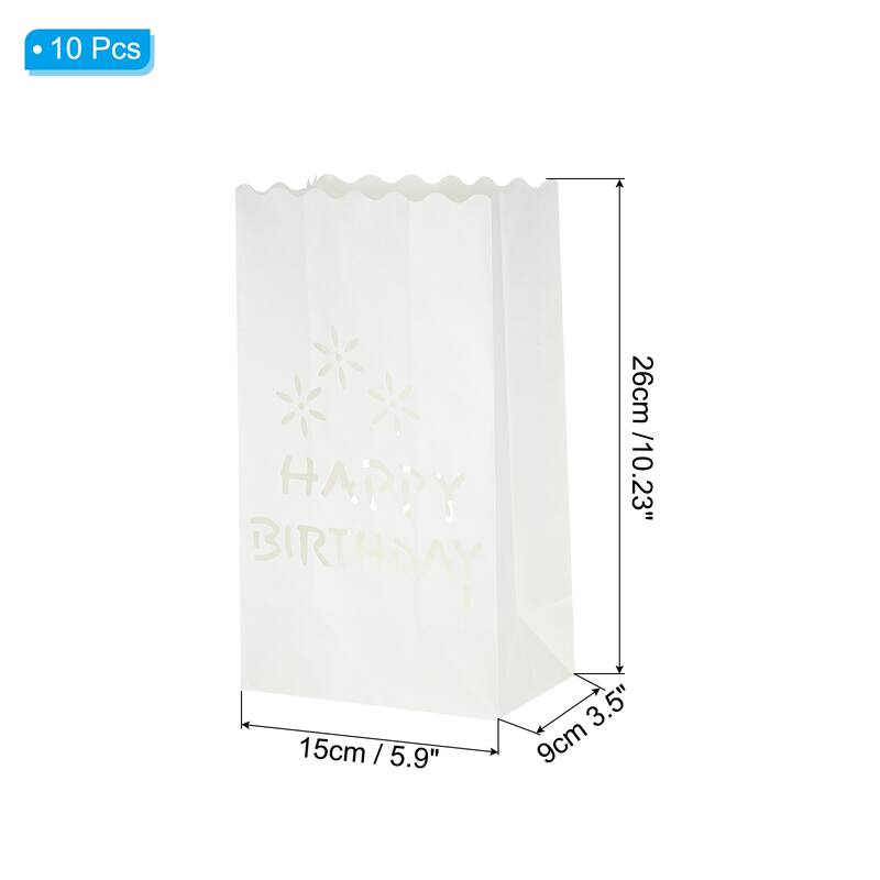 White Paper Luminary Bags, 10 Pcs Birthday Flame Resistant Candle Bags - White