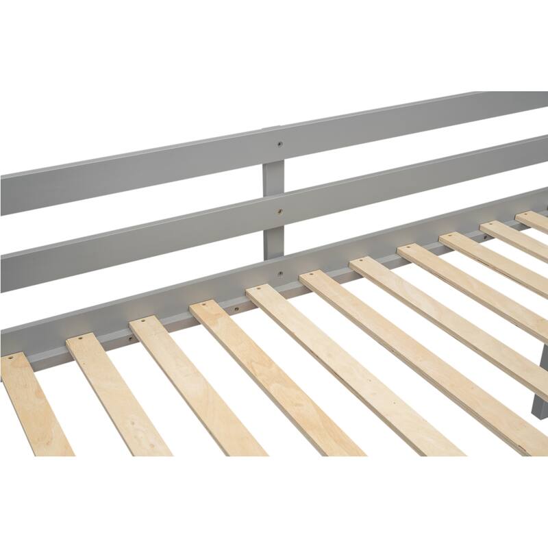 Twin Size Low Loft Bed with Convertible Ladder, Gray