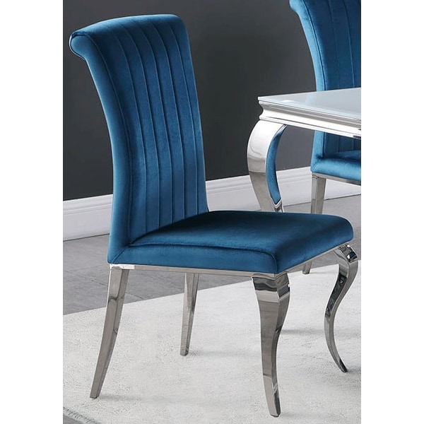 Velvet dining chair top with chrome legs