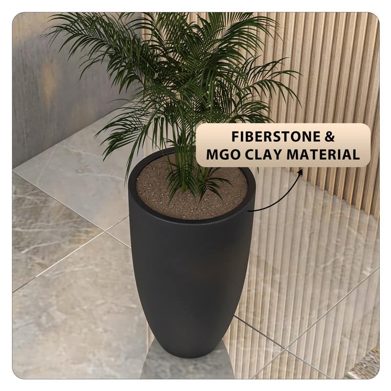 Crete Tapered Round Planter, Durable Fiberstone & Clay Indoor/Outdoor Pot with Drainage