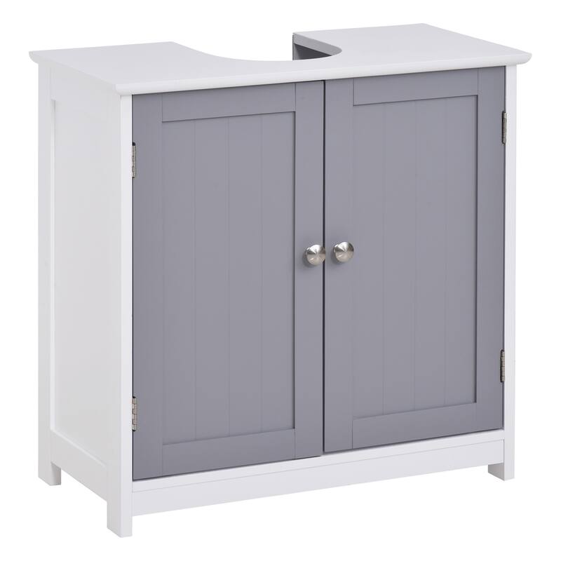 Bathroom Storage Cabinet with U-Shaped Design for Open Sink and Enclosed Storage - 23.5in L - White+gray