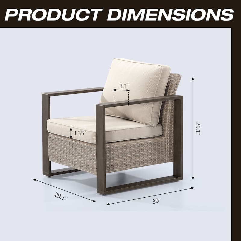 Cozywor 2-Piece Patio Wicker Outdoor Lounge Chair with Metal Frame and Cushions