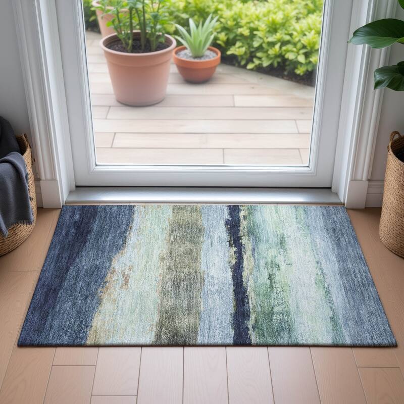 Machine Washable Indoor/Outdoor Watercolor Ombre Chantille Rug