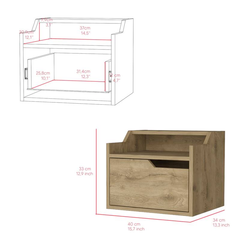 Floating Nightstand with Spacious Drawer and Dual-Tier Surface