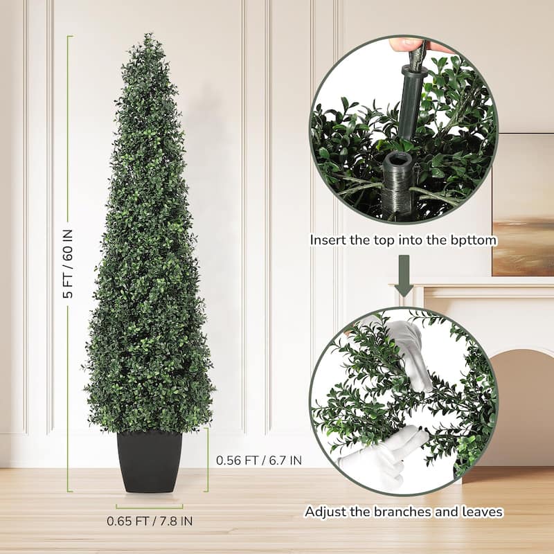 3FT Artificial Boxwood Topiary Trees,2Pack Faux Topiaries Tree Potted Boxwood Tree Cone Topiary Artificial Plant Shrub