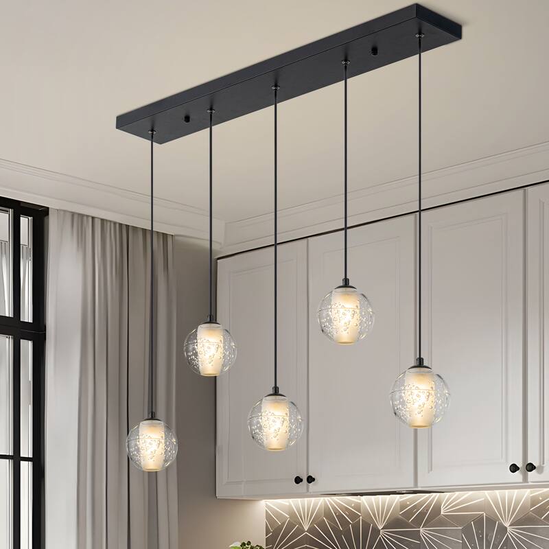 Starsky 5 Light Modern Linear Chandelier Cluster Kitchen Island Light with Glass Shade - Black