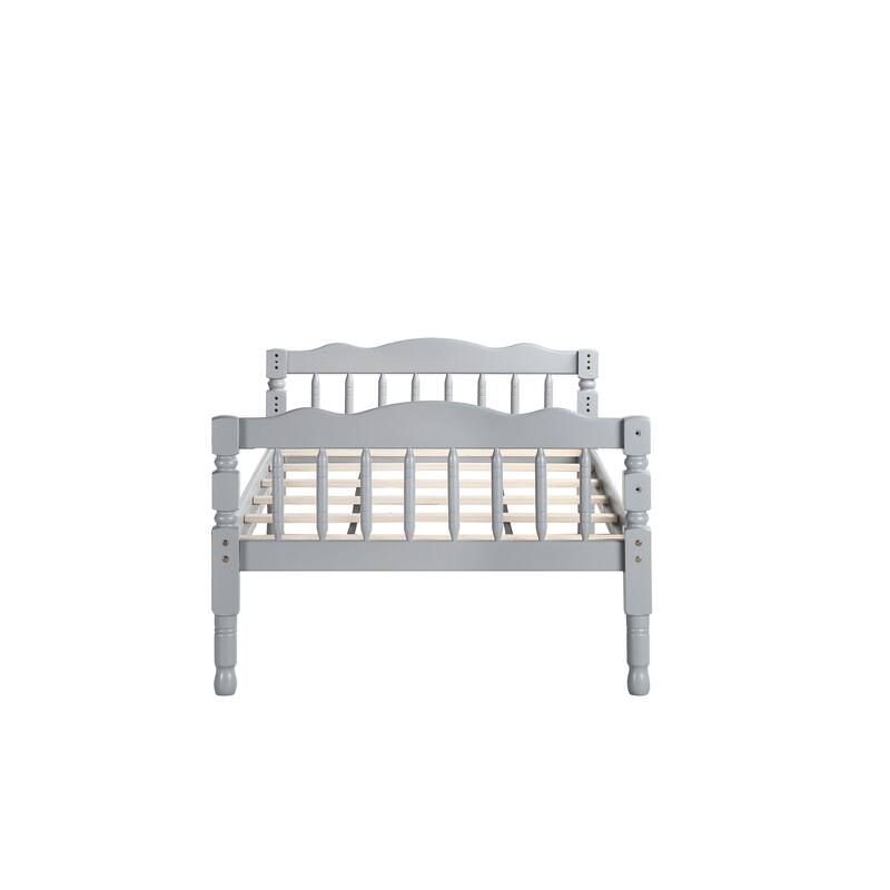 Gray Twin over Twin Solid Wood Bunk Bed with Ladder & Fence