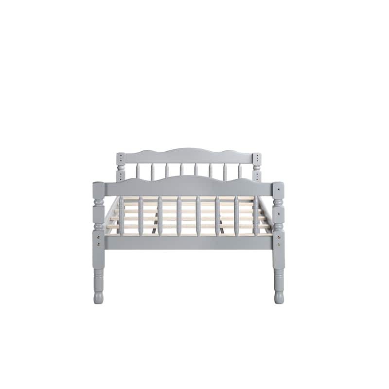Twin over Twin Size Solid Wood Bunk Bed with Ladder and Fence for Kids, Bedroom