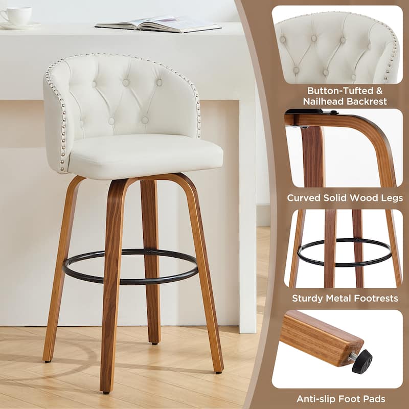 Faux Leather Upholstered Wood Frame Swivel Counter Stools / Bar Stools, Set of 2