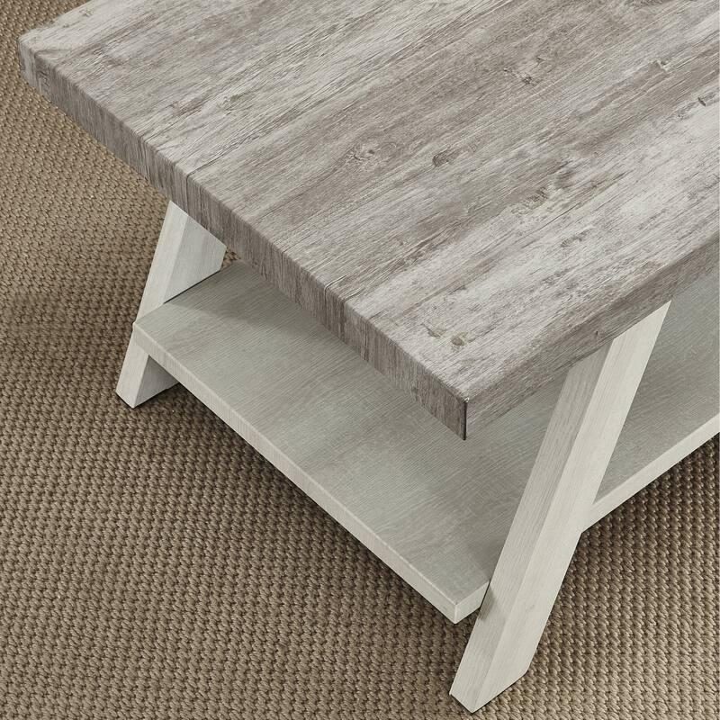 24" Modern Round End Table with Storage Shelf and Overextended Rectangular Top