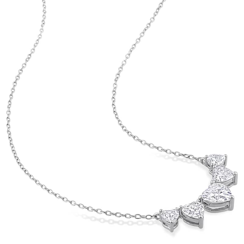 Miadora 2ct DEW Heart-cut Moissanite 5-Stone Graduated Bar Station Necklace in Sterling Silver