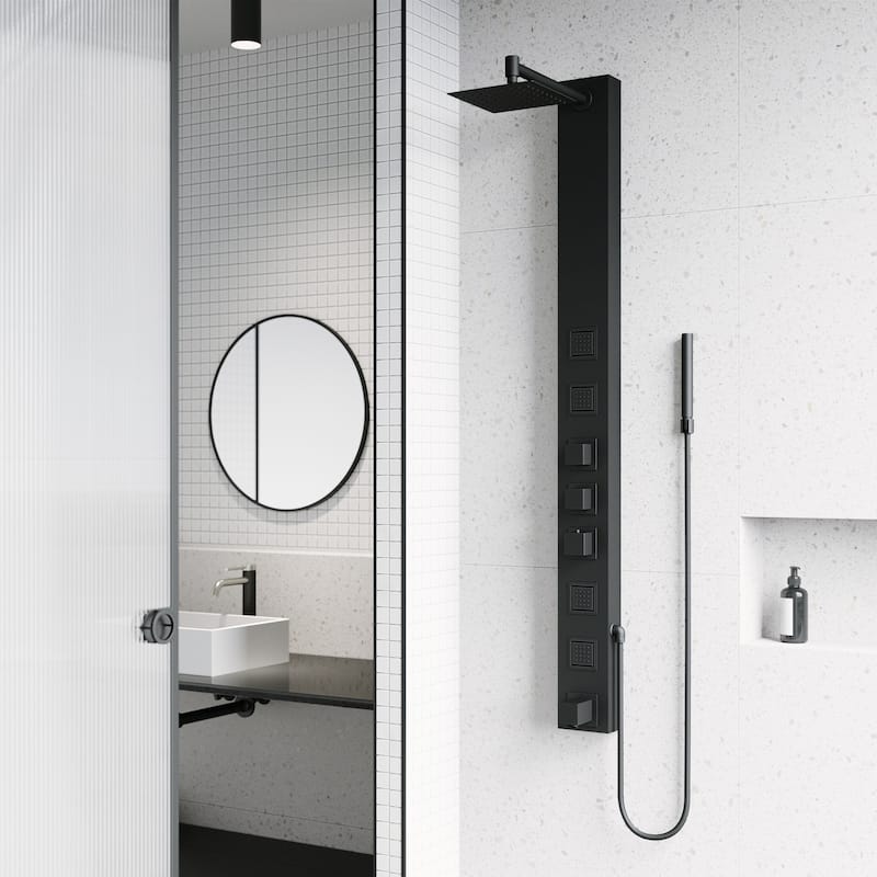 VIGO Bowery 58" H x 5" W 4-Jet Shower Panel with Square Shower Head and Tub Filler