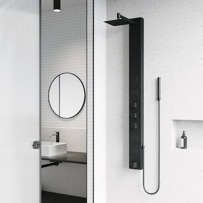 VIGO Bowery 58" H x 5" W 4-Jet Shower Panel with Square Shower Head and Tub Filler
