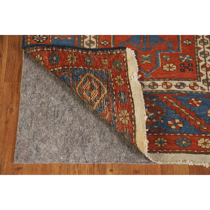 Hand Knotted Oriental 100% Wool Carpet Traditional Geometric Oranges & Rust Heriz (serapi) Runner Rug - 12' 7'' X 2' 10''
