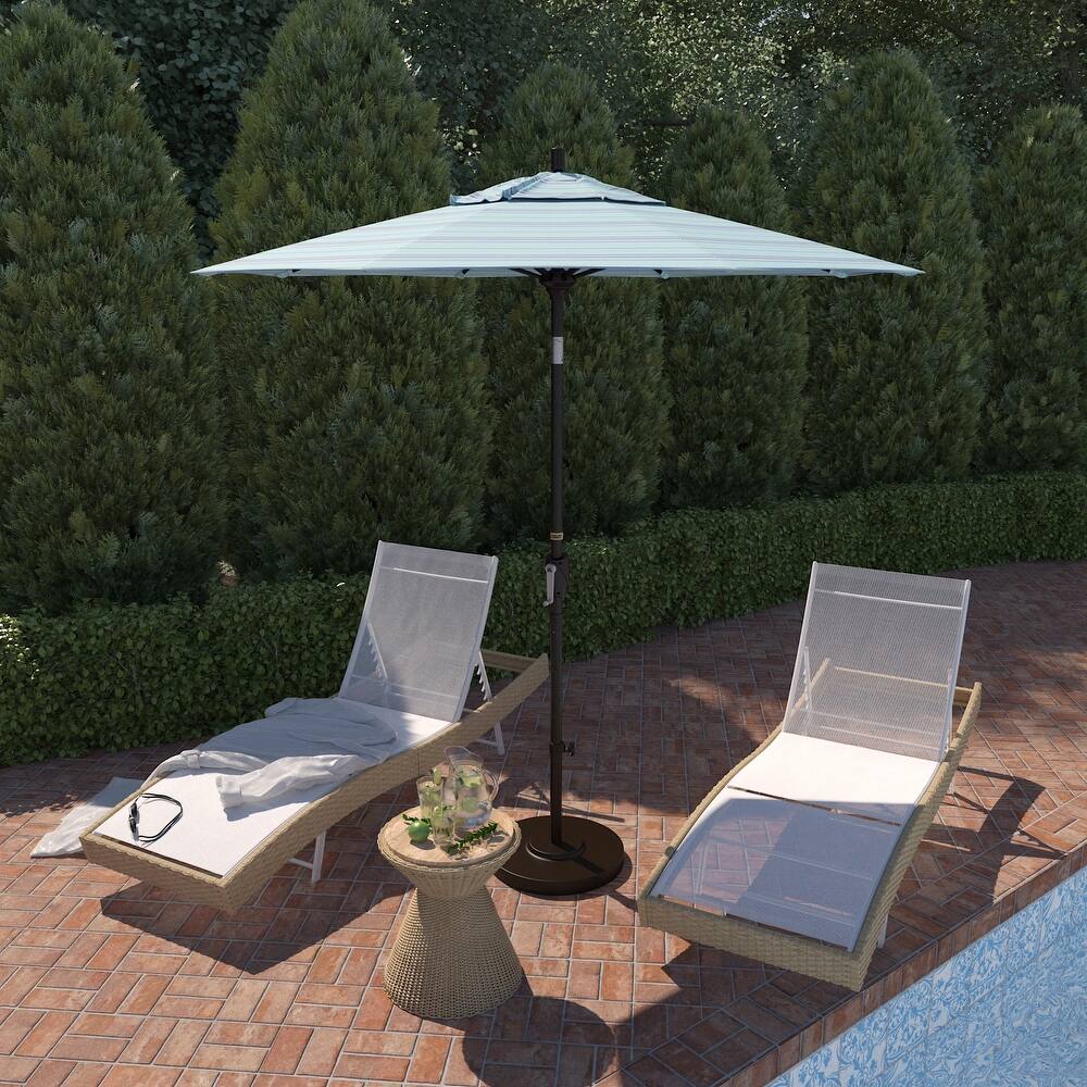 California Umbrella 7.5' Round Crank Lift Push Button Tilt Bronze Aluminum Patio Umbrella with Sunbrella Cilantro Fabric