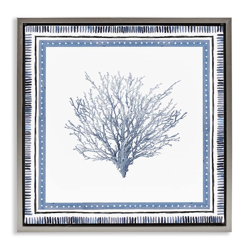 Stupell Bordered Oceanic Coral Framed Floater Canvas Wall Art Design By Lanie Loreth - 18 x 18 - Grey