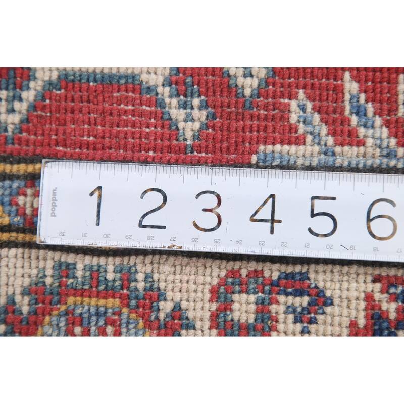 Hand Knotted Oriental 100% Wool Carpet Traditional Geometric Red Kazak Area Rug - 6' 5'' X 2' 8''
