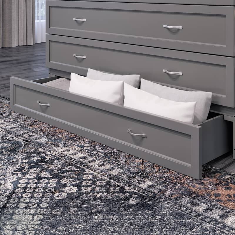 Northfield Queen Murphy Bed Chest with 6" Mattress, Storage Drawer & Built-In Charger in Grey