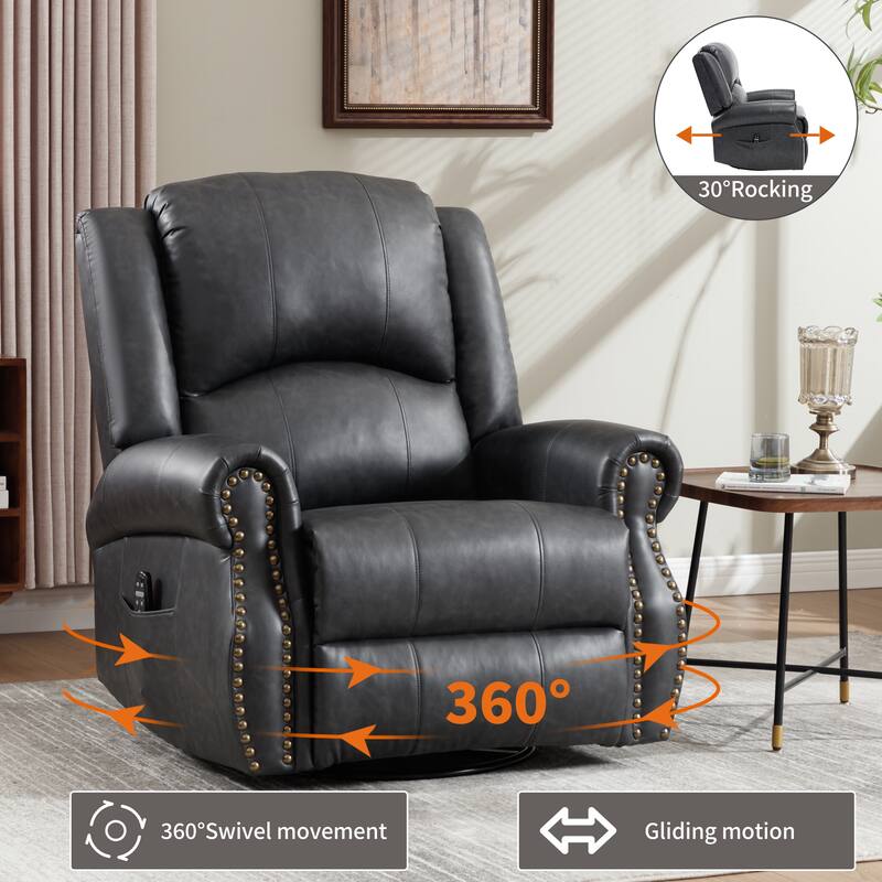 Heat Massage Manual Recliner Chair with Rocker and Swivel in Fabric for Living Room