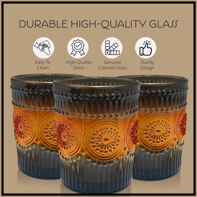 Artland Set of 4 Orange and Black DOF Glasses - 9.5 oz