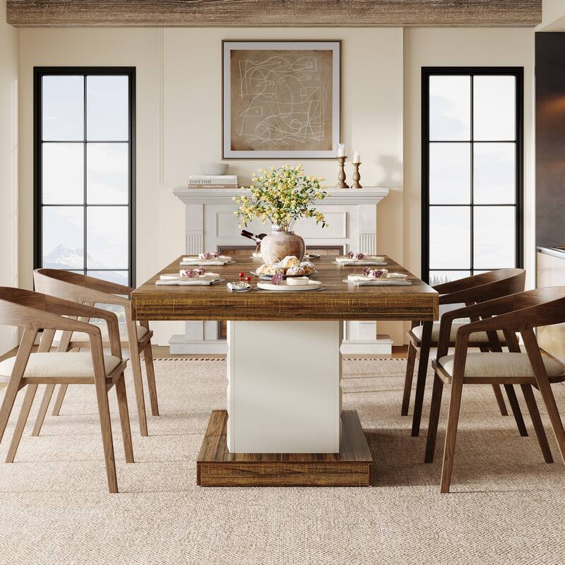 63'' Wooden Dining Dinner Table with Pedestal for 4-6, Farmhouse Kitchen Table