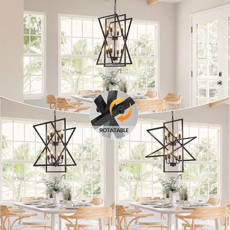 8-light Farmhouse Rustic Chandelier, Rotation Chandelier Fixture - 24 Inch