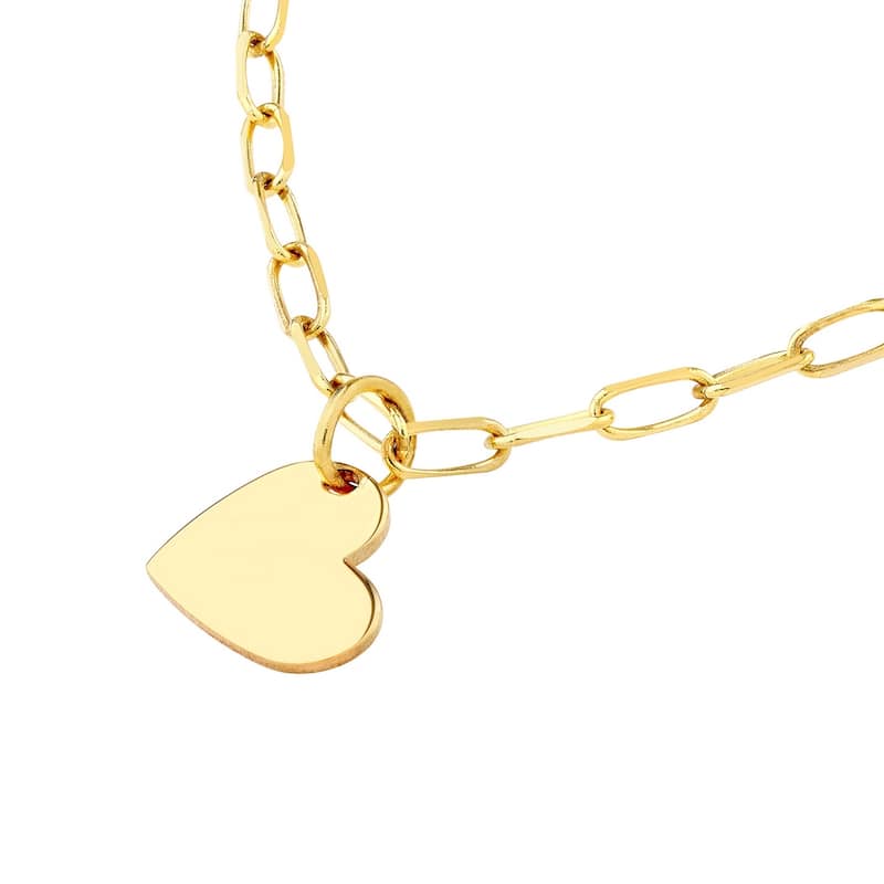 Curata 14k Yellow Gold 18" 7.4mm Heart Tag on 1.7mm Paperclip Chain Necklace