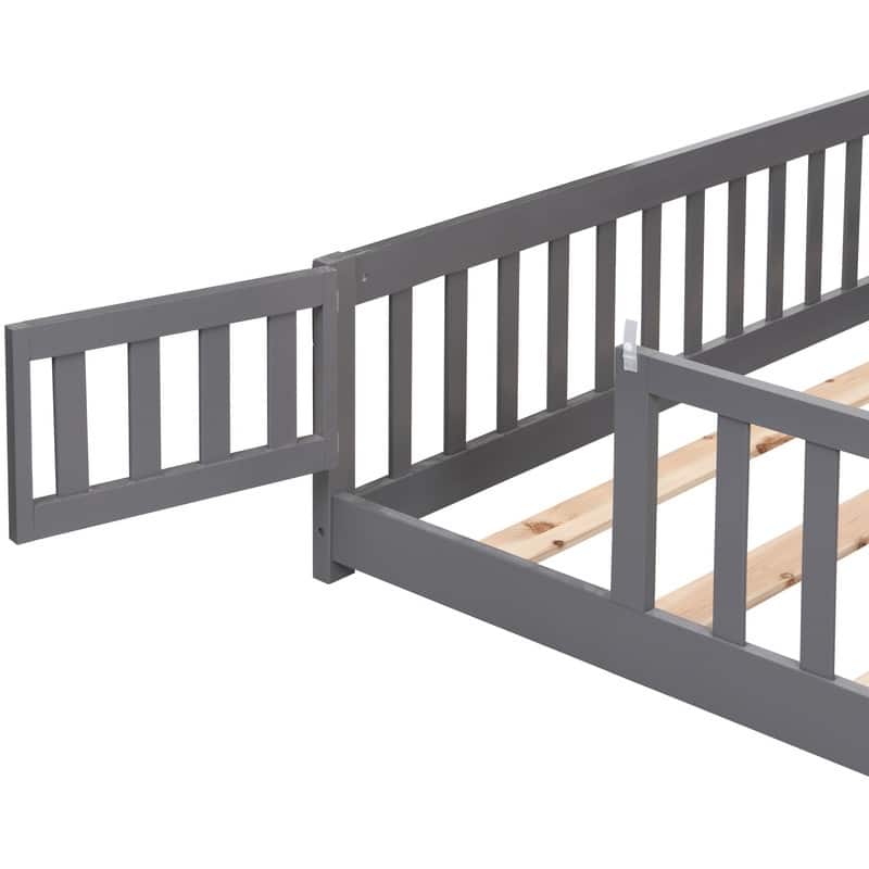 Solid Wood Platform Bed Frame with Fence，Queen/Full/Twin Size
