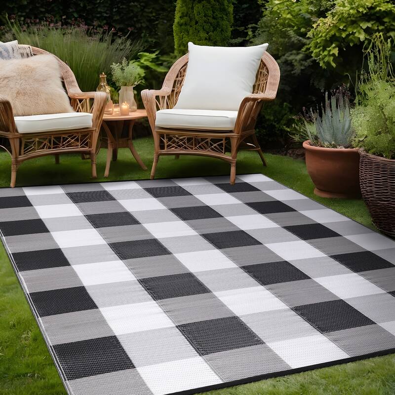 Beverly Rug Buffalo Plaid Outdoor Rug Waterproof for Patio, RV Camping