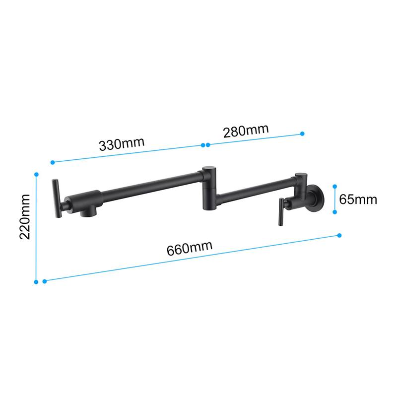 Double Handle Single Hole Wall Mounted Pot Filler Faucet - 25.98-in L x 8.66-in H