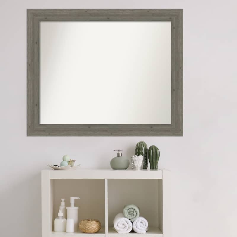 Non-Beveled Wood Bathroom Wall Mirror - Fencepost Grey Narrow Frame