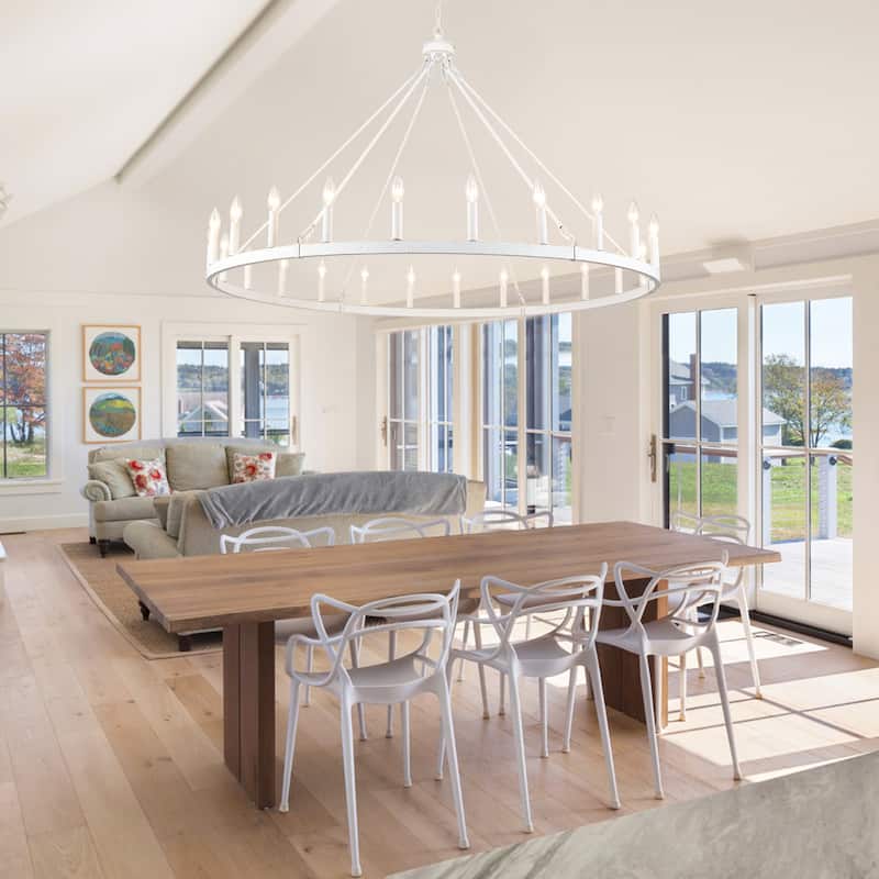 24 - Light 52in. Lagre Dimmable Wagon Wheel Chandelier Farmhouse Round Vintage Candle Style Light - N/A